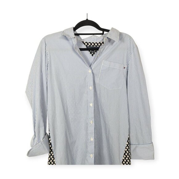 Tommy Hilfiger Striped and Floral Print Collared T-Shirt Dress L Modern Casual - Picture 3 of 9